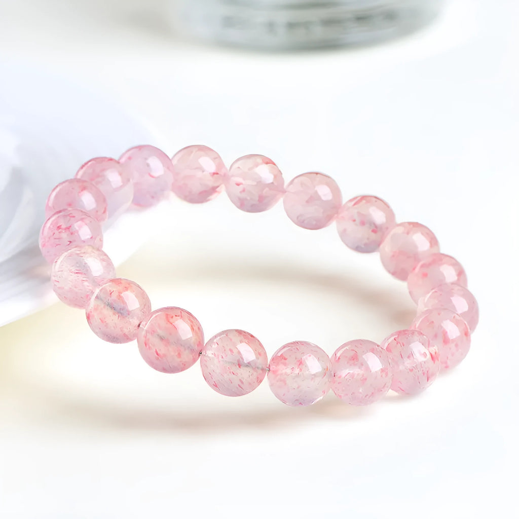 Natural white strawberry quartz crystal bracelet with 10-10.8mm geometric beads