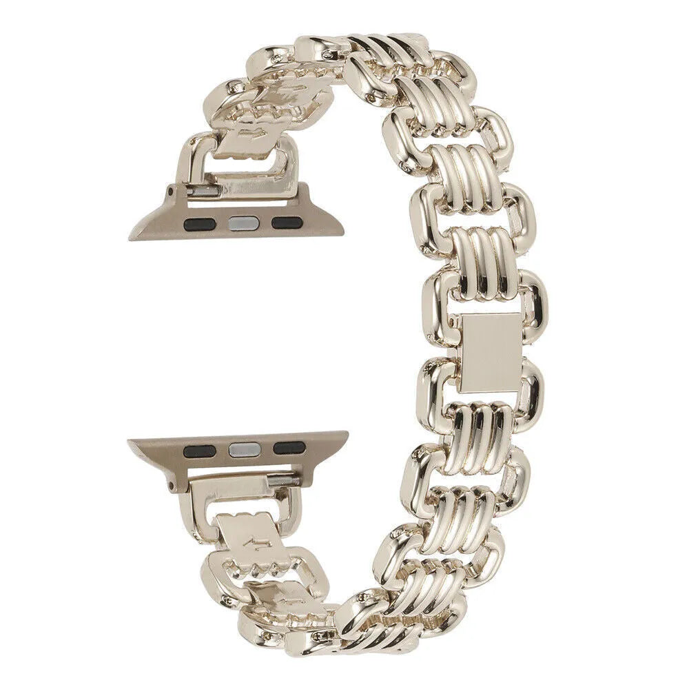 Alloy metal Apple Watch replacement bracelet in silver, black, gold, rose gold, and Starlight colours