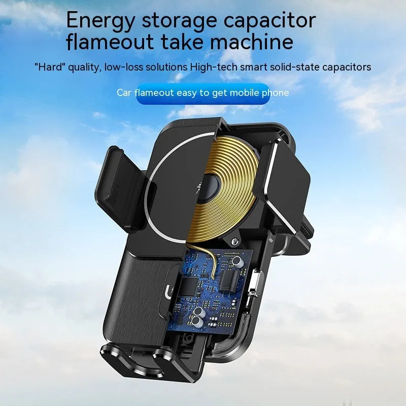 Black car wireless charger phone holder with 15W fast charging suction cup and clip mounts