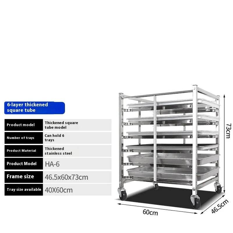 Stainless steel commercial baking tray rack with six layers and lock mechanism for 40x60cm sheets