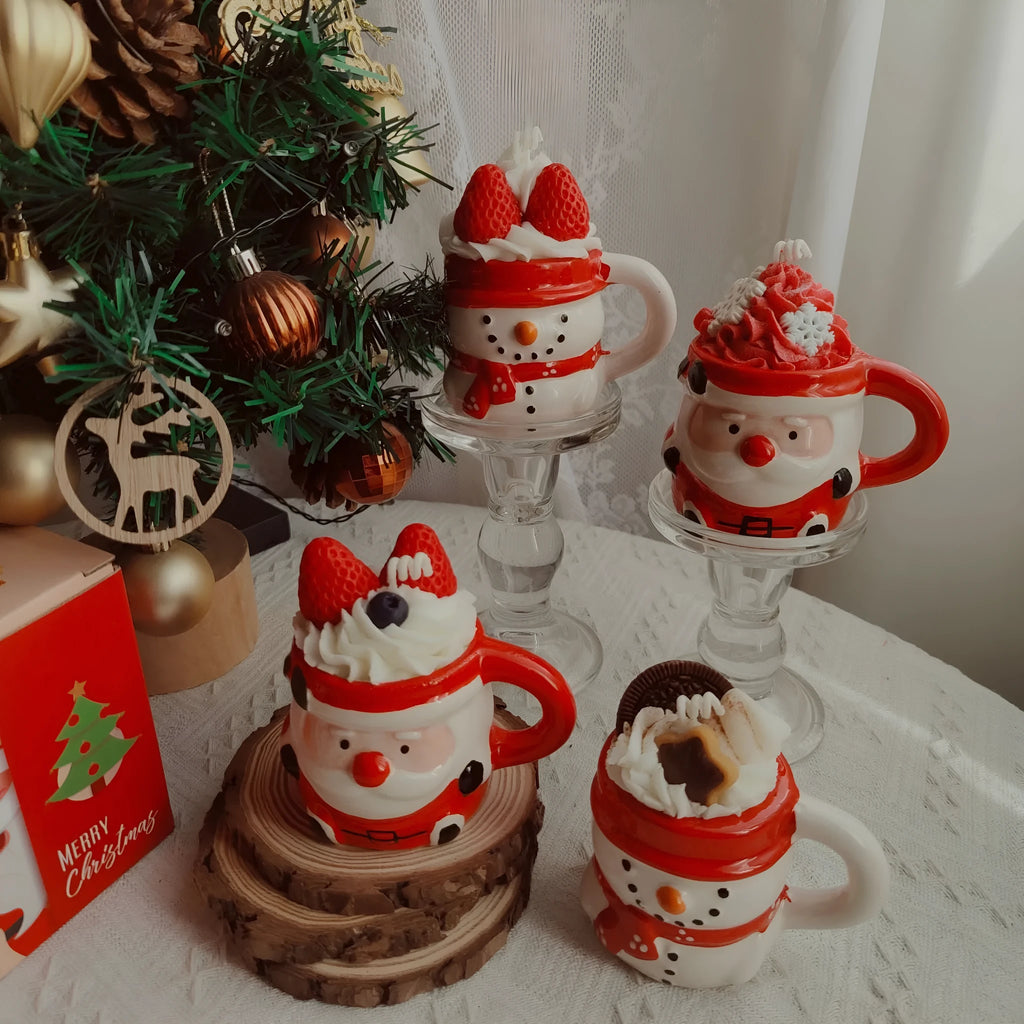Santa Claus ceramic cup aromatherapy candle with soy wax in festive gift box, 10x7x10.5 cm