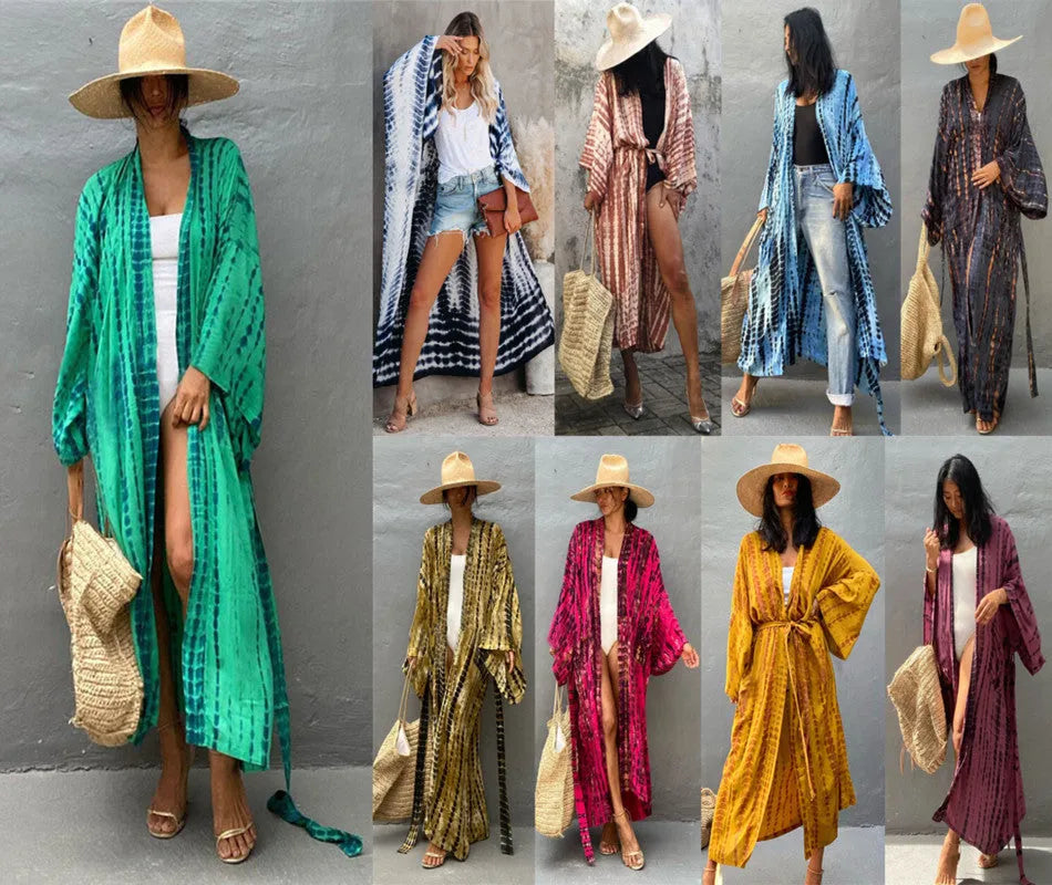 Printed loose cotton beach cover-up shirt for sun protection in average size
