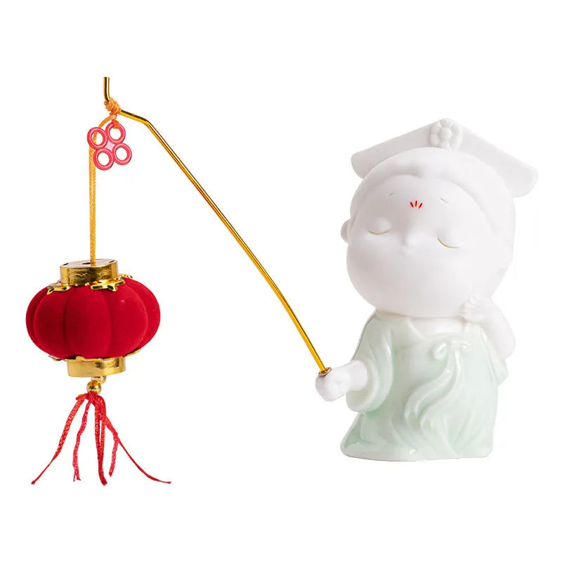 Ceramic court attendant incense burner decoration in cute style with four colour options