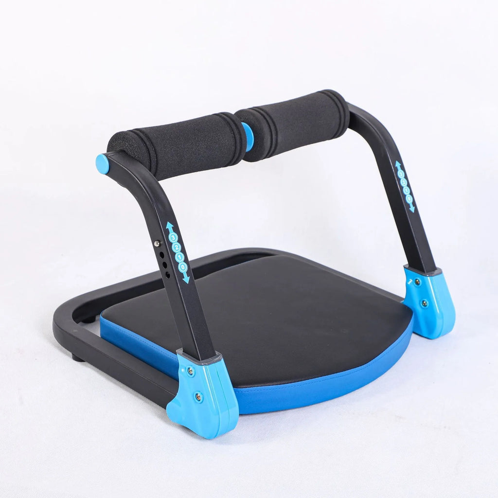 Mini multifunctional abdominal fitness device shown in red and sky blue colour options.