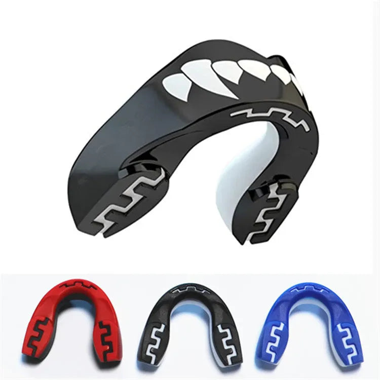 Adult boxing mouthguard with printed tooth design in multiple colour options for martial arts training