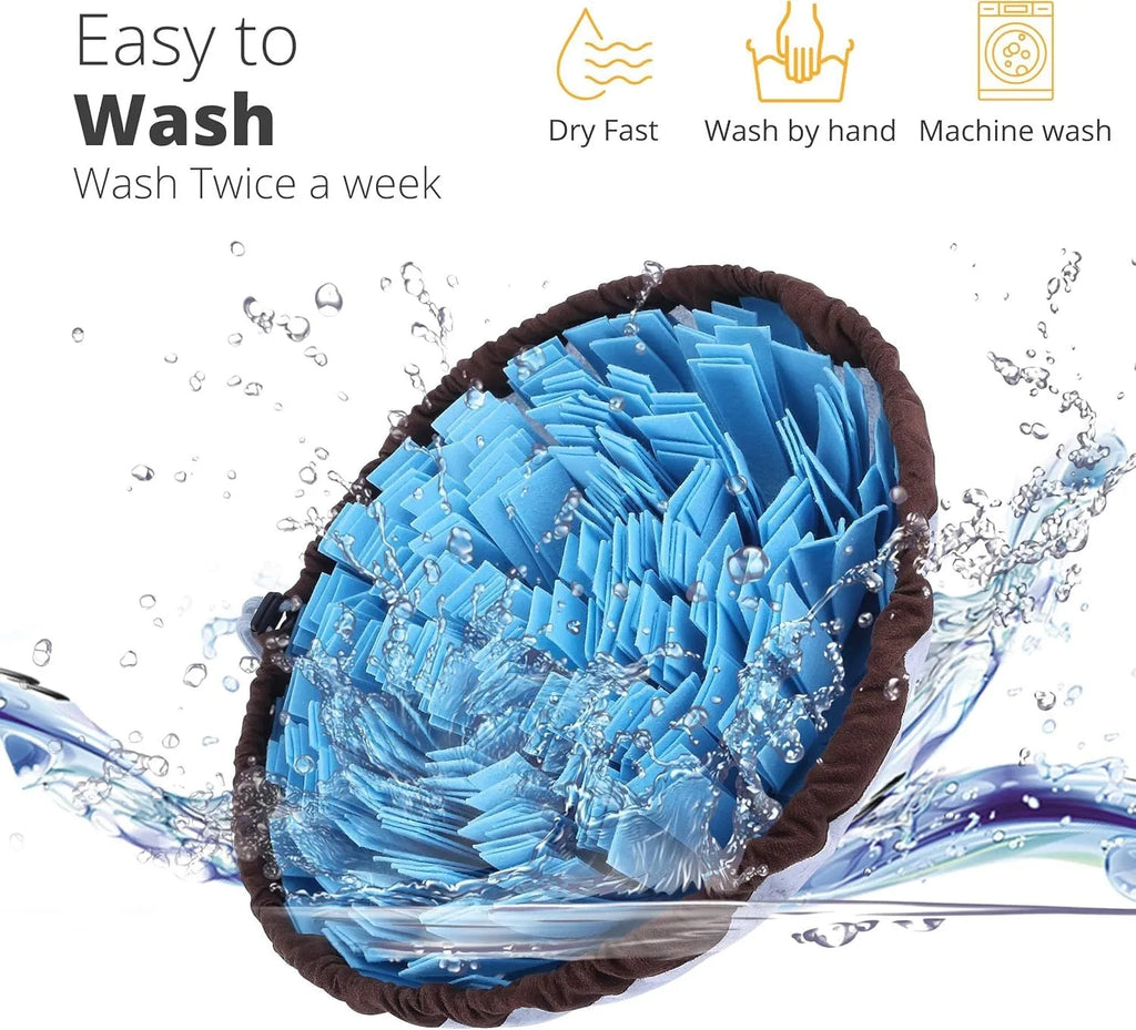 Adjustable fleece snuffle mat for dogs in blue, with non-slip base, 30cm diameter, for slow feeding and mental enrichment