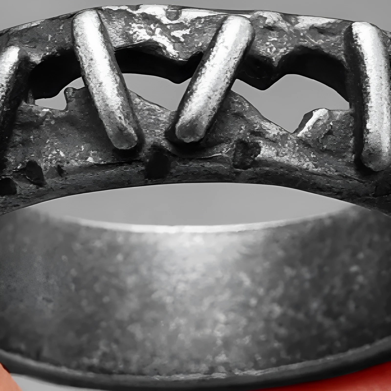 Stainless steel double ring with punk stitching detailing in dark Style 2 colourway