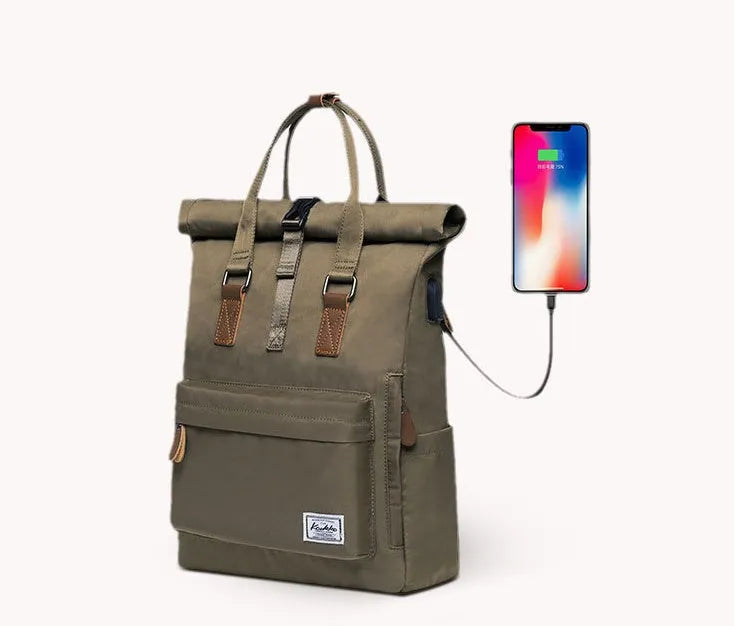 Casual polyester backpack in black, dark grey or green with under 20L capacity and internal computer pocket