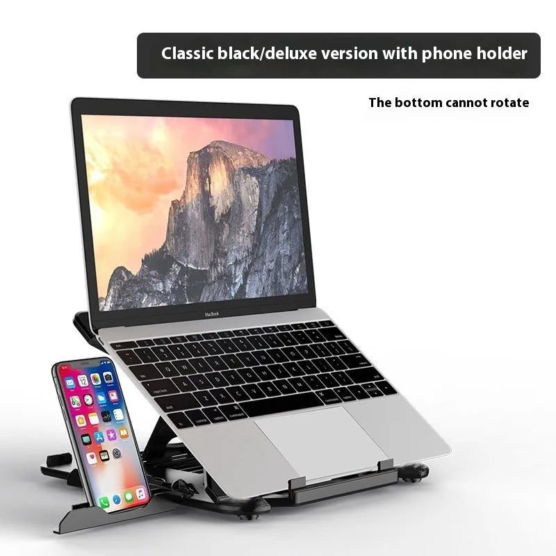 Laptop bracket lifting lazy bracket radiator in ABS plastic classic black colour on desk