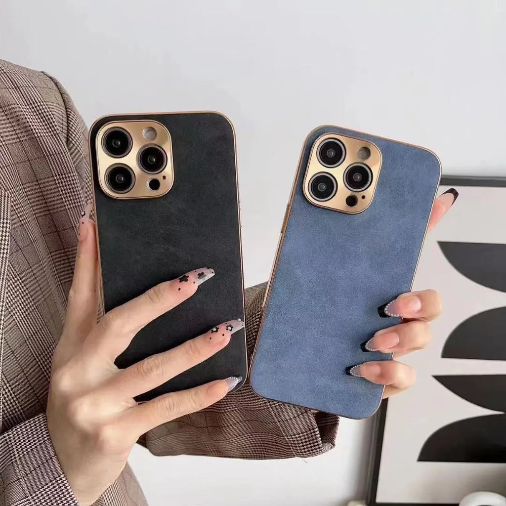 Leather texture TPU phone case for iPhone in grey, black, grey-green, and blue colour options