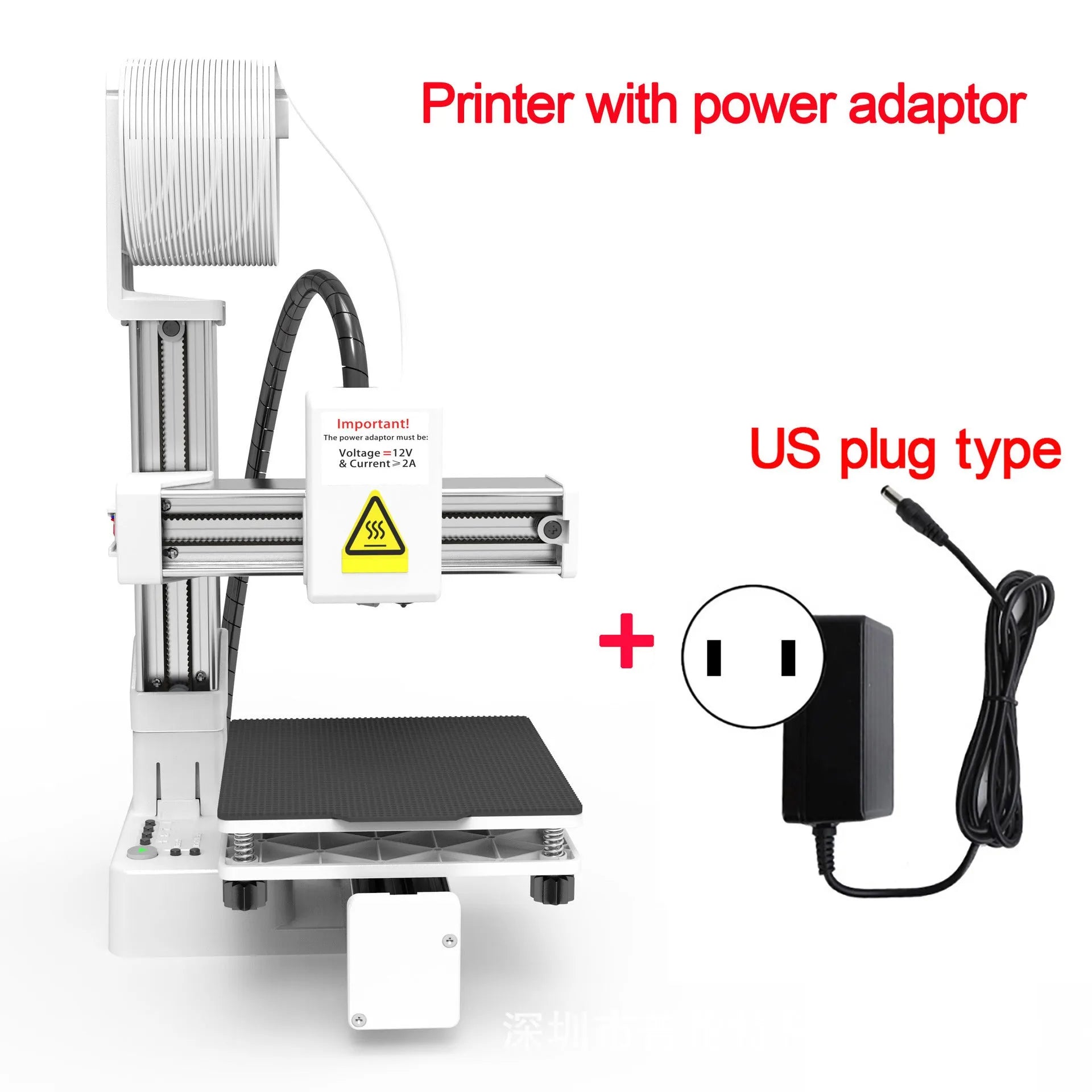 EasyThreed K10 white 3D printer on desk with TPU and PLA filament spools