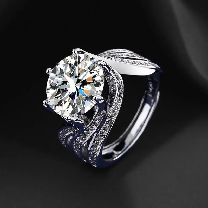 Moissanite luxury full diamond ring Style1 with brilliant moissanite centre stone and diamond-set band