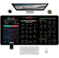 Large black gaming mouse pad with colourful printed graphic design on a natural rubber non-slip base.