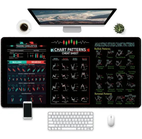 Large black gaming mouse pad with colourful printed graphic design on a natural rubber non-slip base.