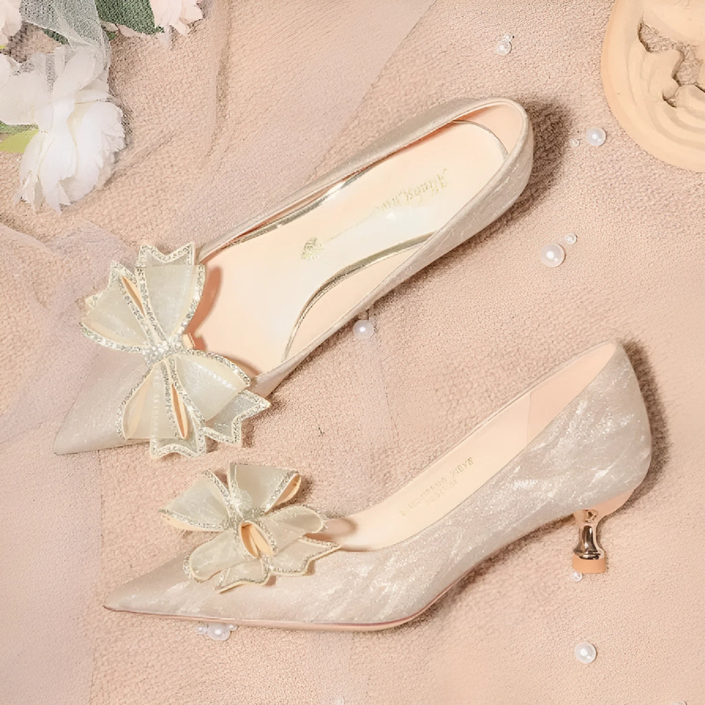 Champagne sequin crystal stiletto high heels with pointed toe for wedding events