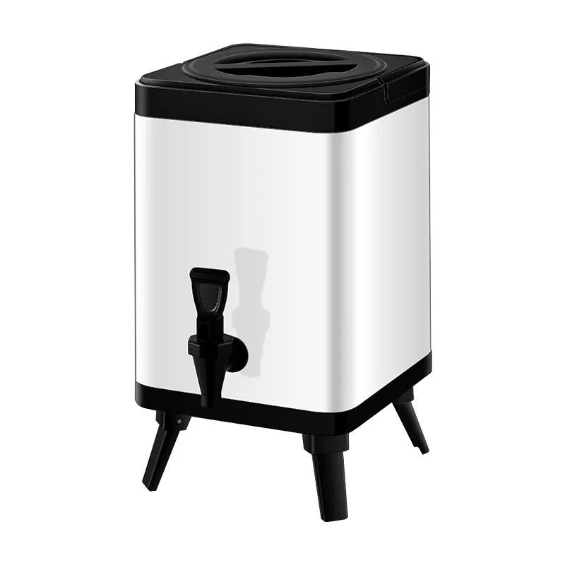 Silver stainless steel cold insulation barrel with square lock mechanism, 8 litre milk tea storage container