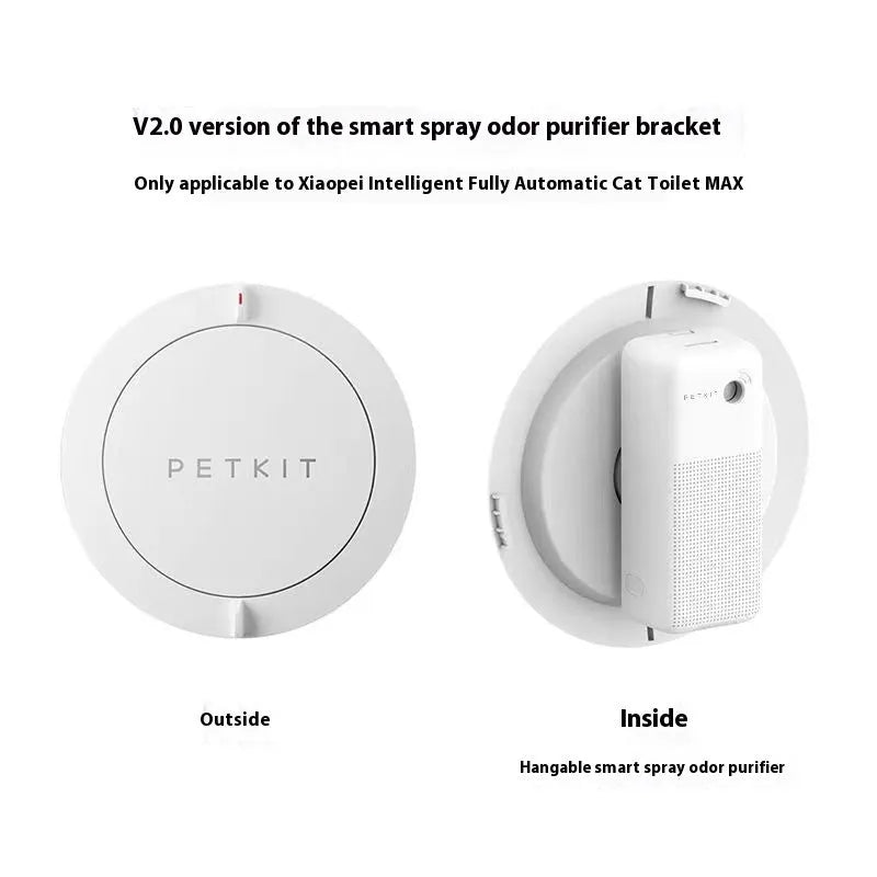 Smart spray pet odour removal machine with external mounting bracket for litter boxes