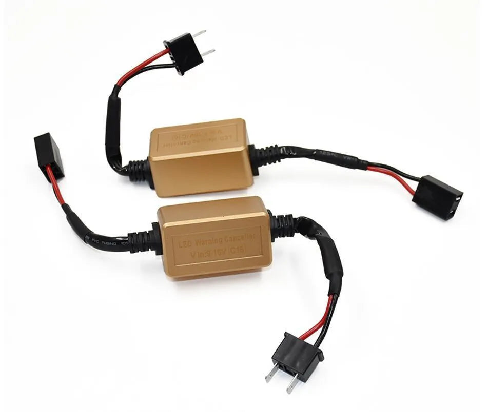 Black alloy CANbus decoder for car LED headlights compatible with H4 H7 H11 H13 bulb models.