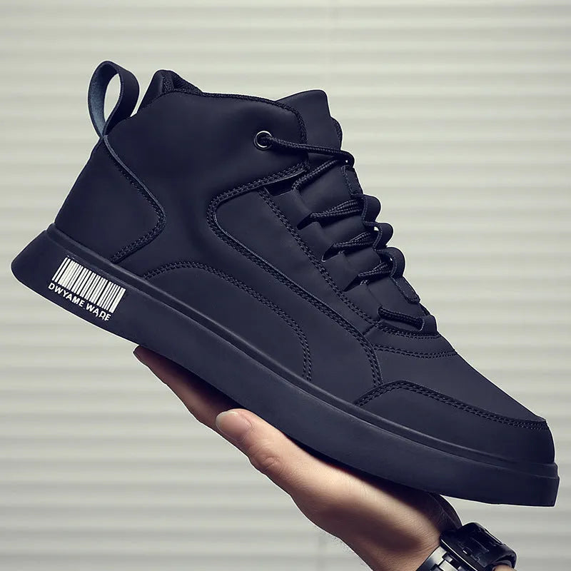 Men's white mid-top casual sports shoes with lace-up front and flat rubber sole.