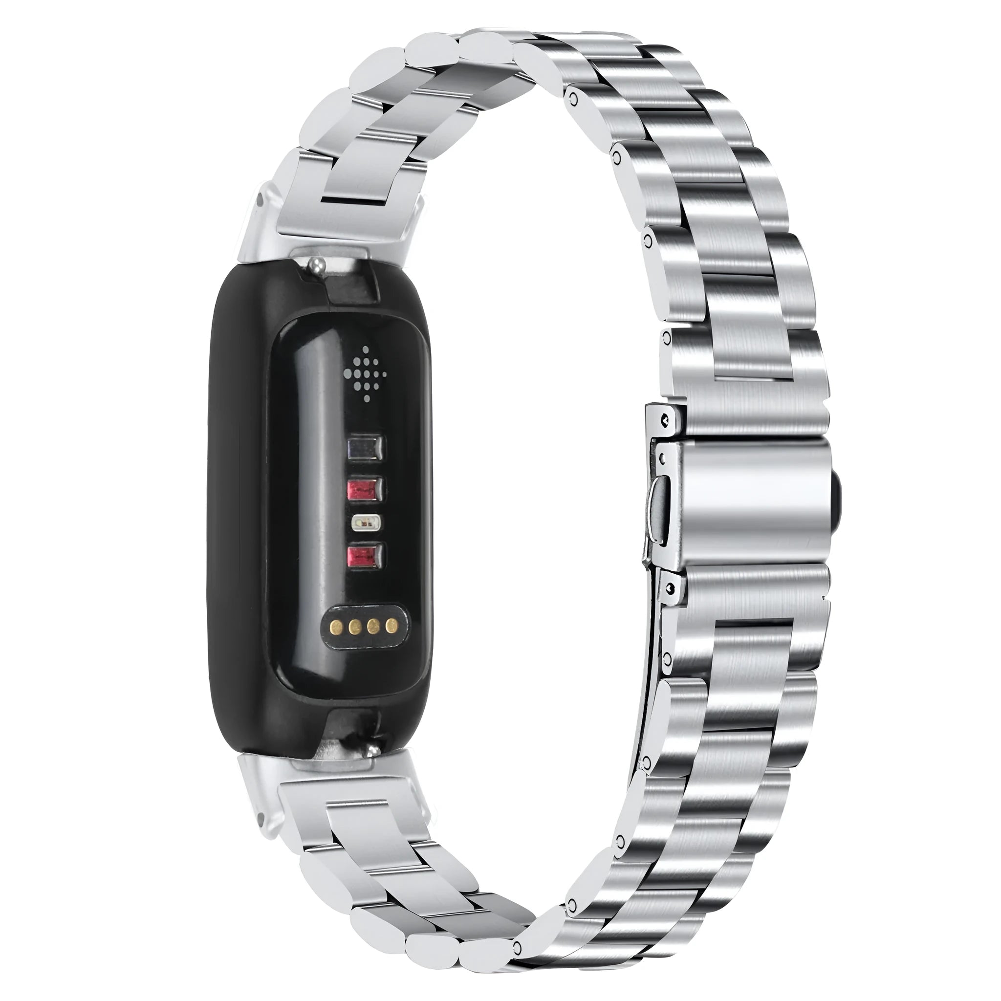 HUAWEI Watch GT 3 stainless steel three-bead mesh replacement strap in silver shown detached.