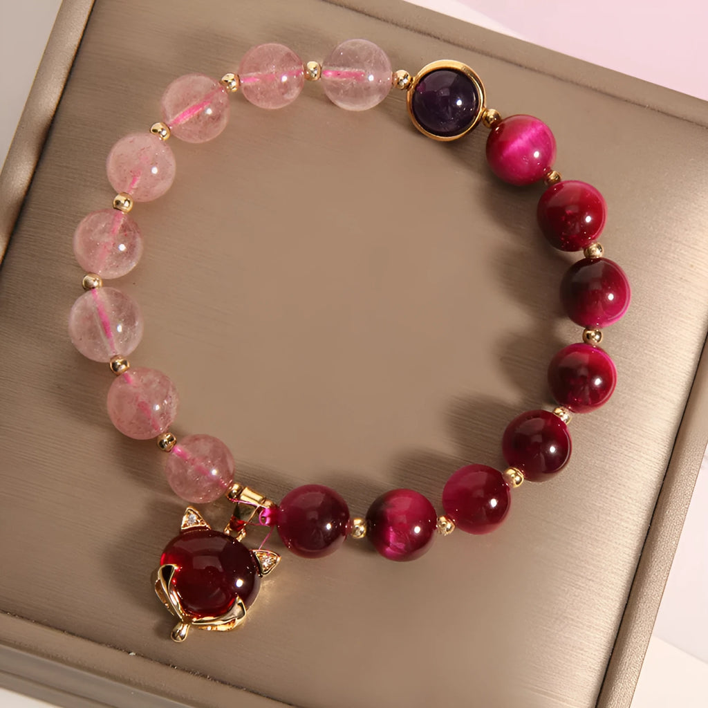 Natural strawberry crystal fashion bracelet for women, simple style, elastic rope, 18cm, in picture colour
