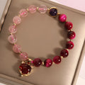 Natural strawberry crystal fashion bracelet for women, simple style, elastic rope, 18cm, in picture colour