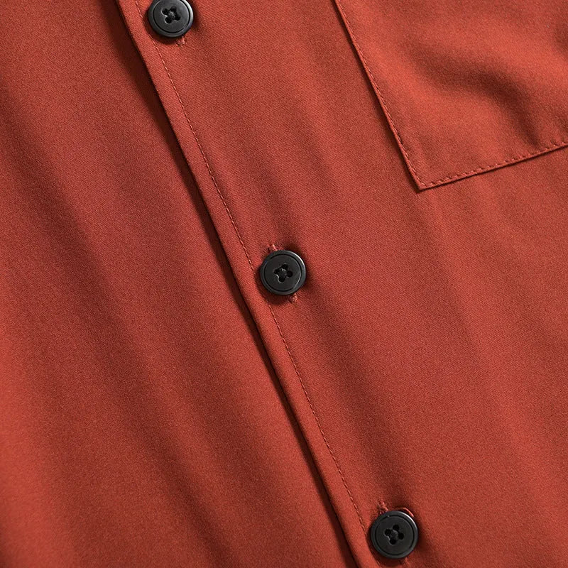 Men's lightweight loose short sleeve shirt in solid colour, polyester fabric, summer casual wear, front view