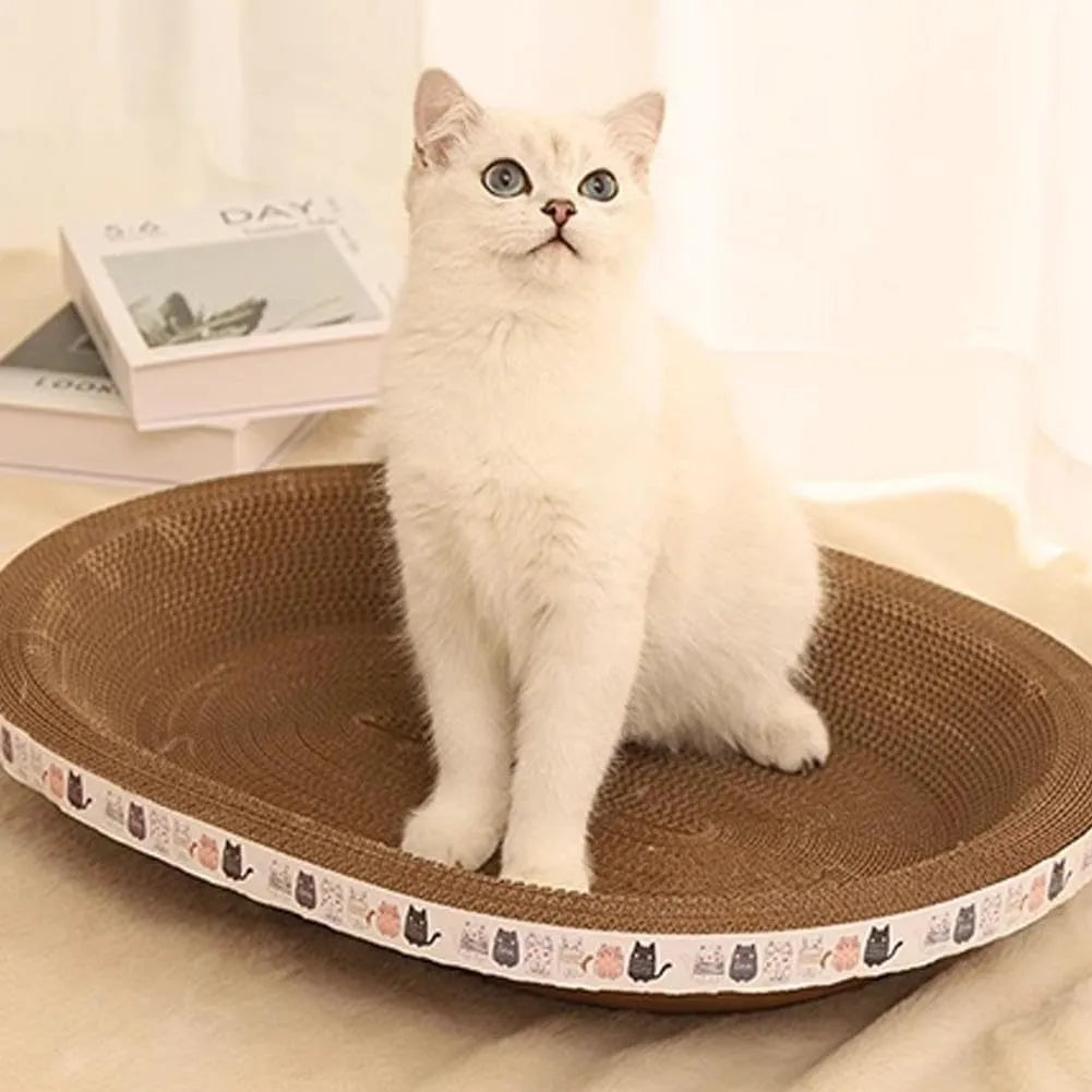 Oval cat scratch bed cardboard cat scratcher 2 in 1 lounger bowl nest for indoor cats, available in four sizes