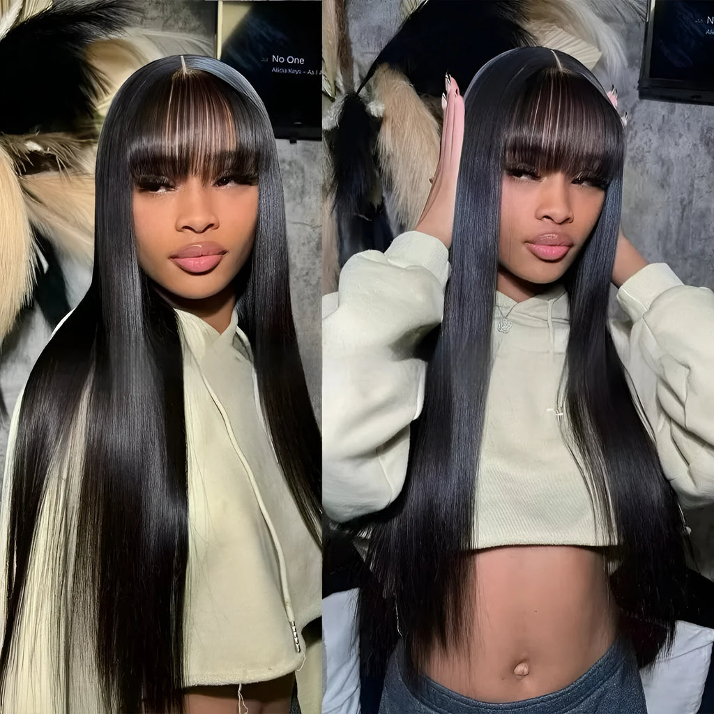 Women's natural color full-mechanism headgear wig in 100% human hair with 150% density and 20 inch length