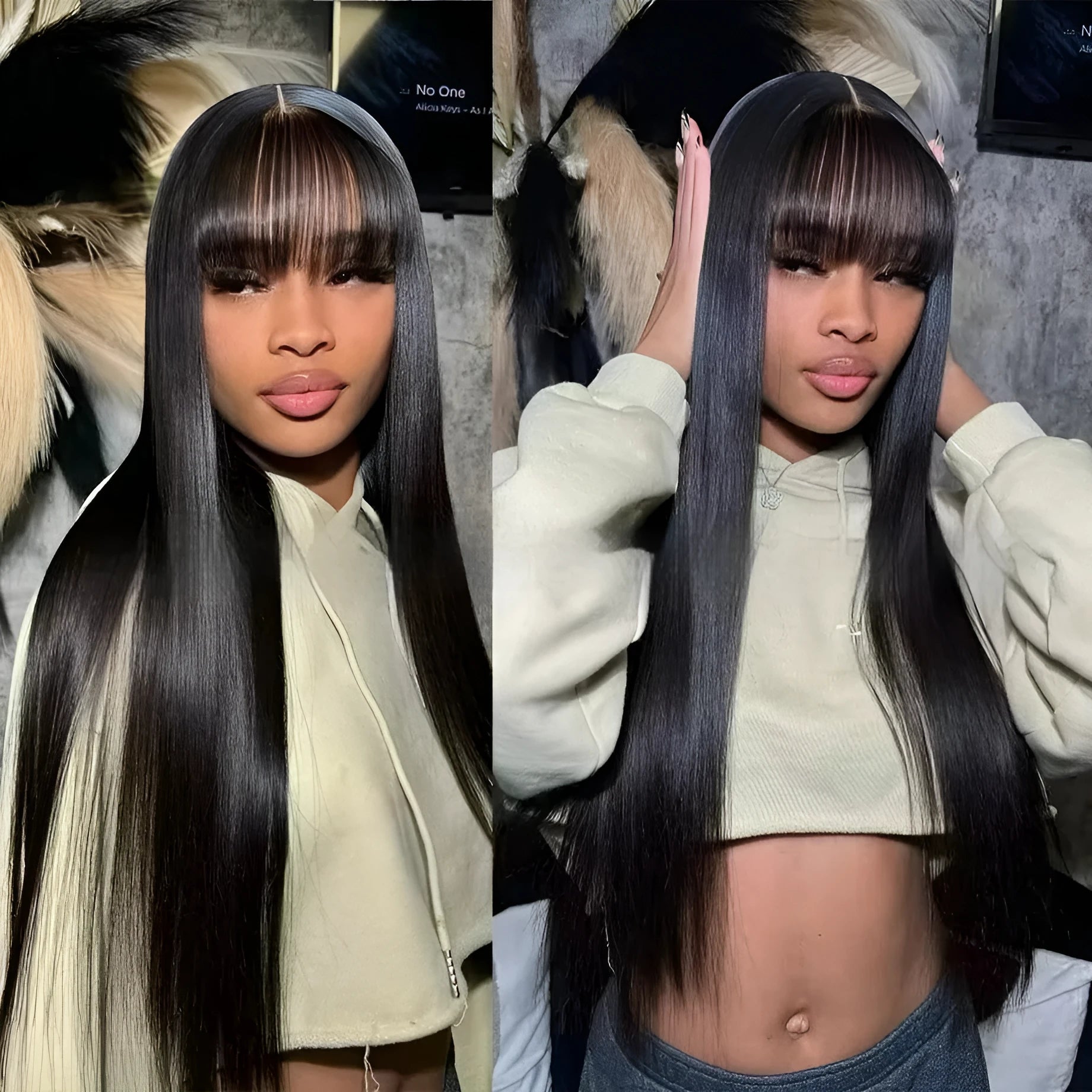Women's natural color full-mechanism headgear wig in 100% human hair with 150% density and 20 inch length