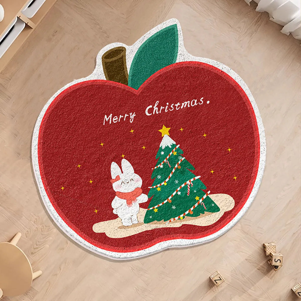 Round Christmas-themed floor mat with alien shape outline in cashmere-like finish