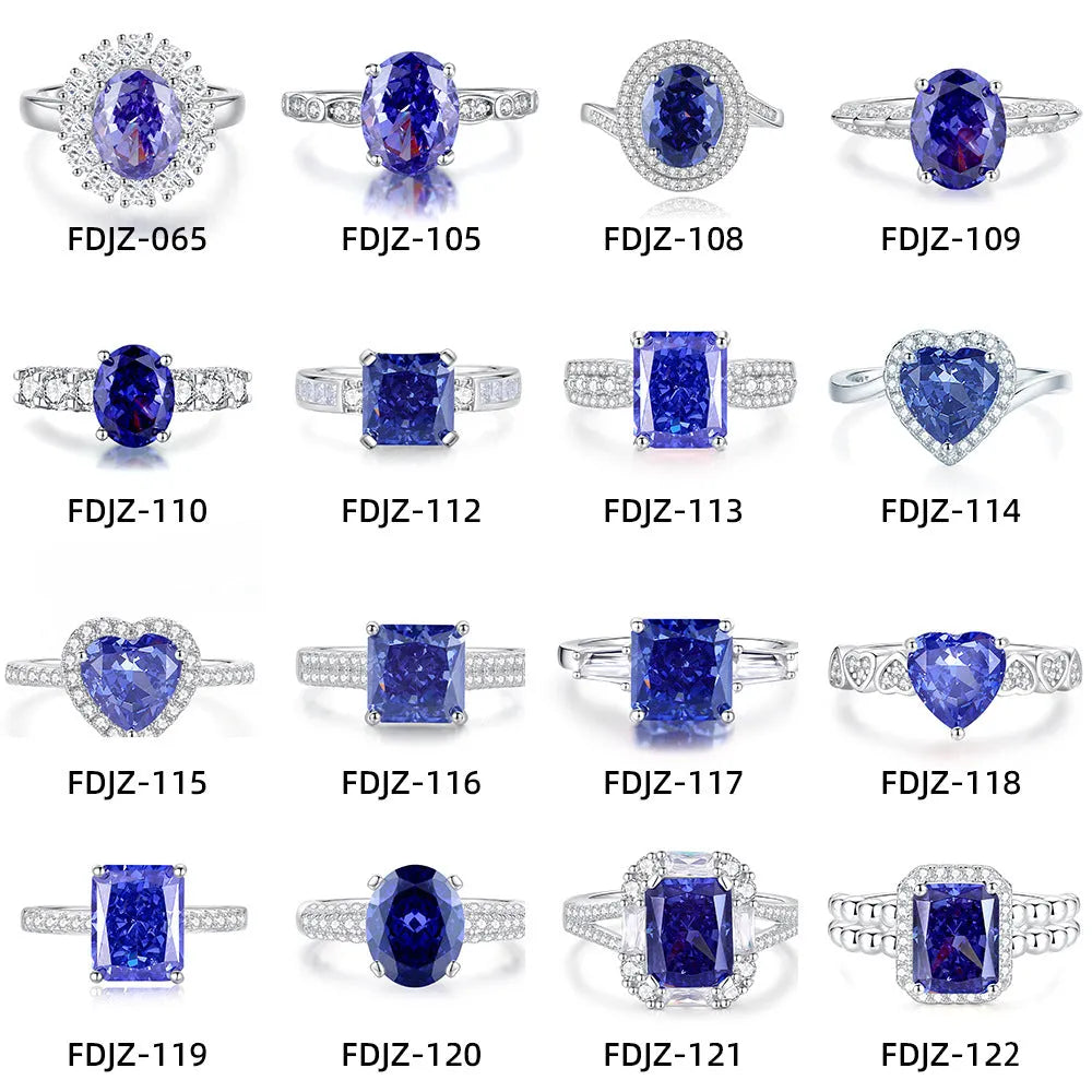 Women's heart-shaped sterling silver ring with an ice flower cut zircon stone in a Tanzanite colour.