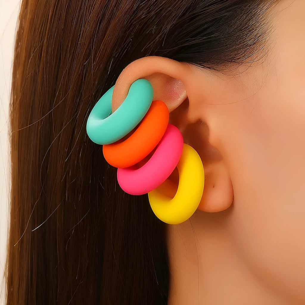 Geometric C-shape matte clip-on earrings for women in multiple candy colours with non-piercing design