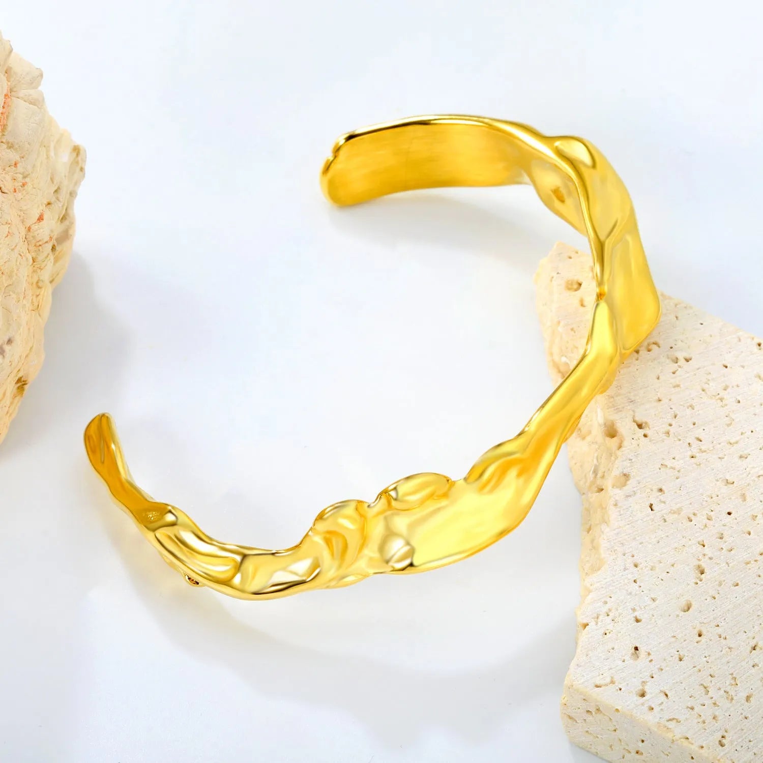 Stainless steel European and American style luxe bracelet on a wrist, showing advanced metallic finish.