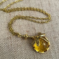 Yellow dragonfly pendant necklace with hand-carved vintage bronze design on 925 silver