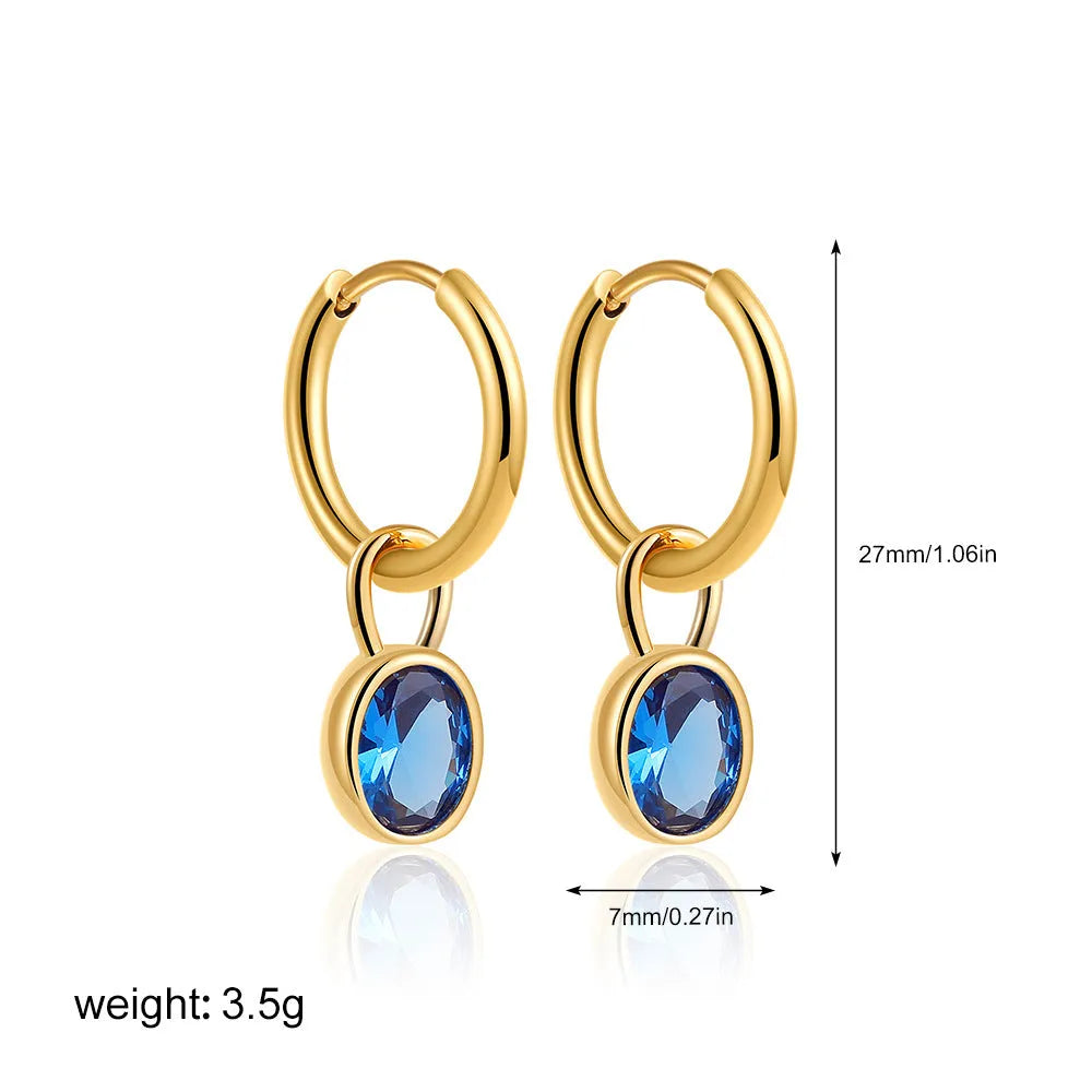 Women's copper oval zircon earrings in six colours including army green and emerald