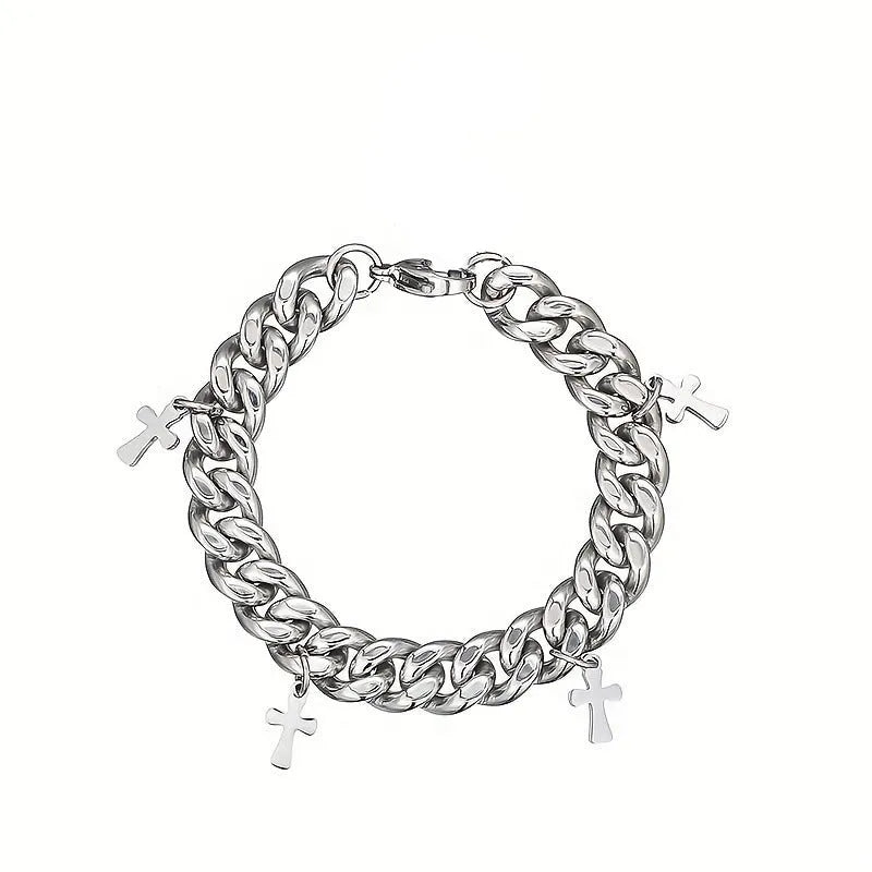 Men's titanium steel cross bracelet with geometric shape in cold wind style