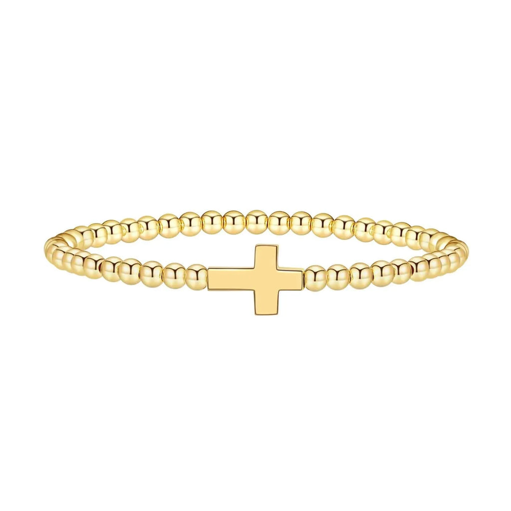 Adjustable stainless steel beaded bracelet with geometric round beads and sliding clasp
