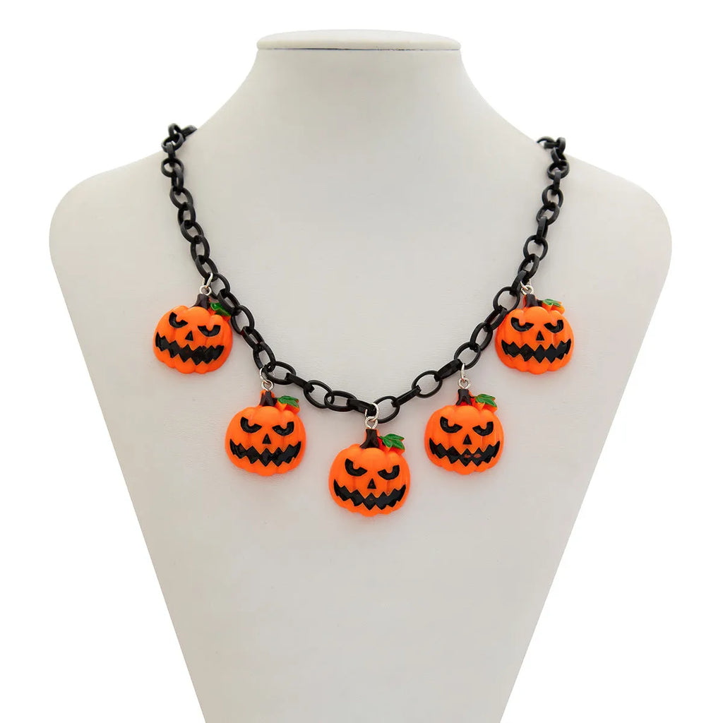 Halloween necklace with acrylic ghost pumpkin pendant on 67 cm chain in mixed colours