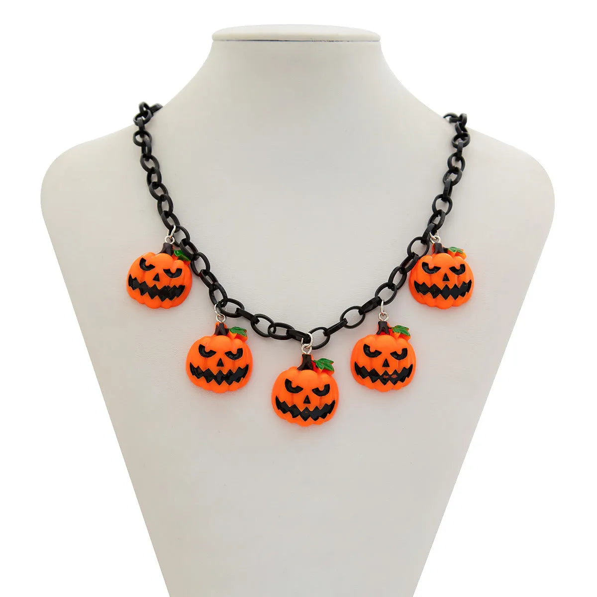 Halloween necklace with acrylic ghost pumpkin pendant on 67 cm chain in mixed colours