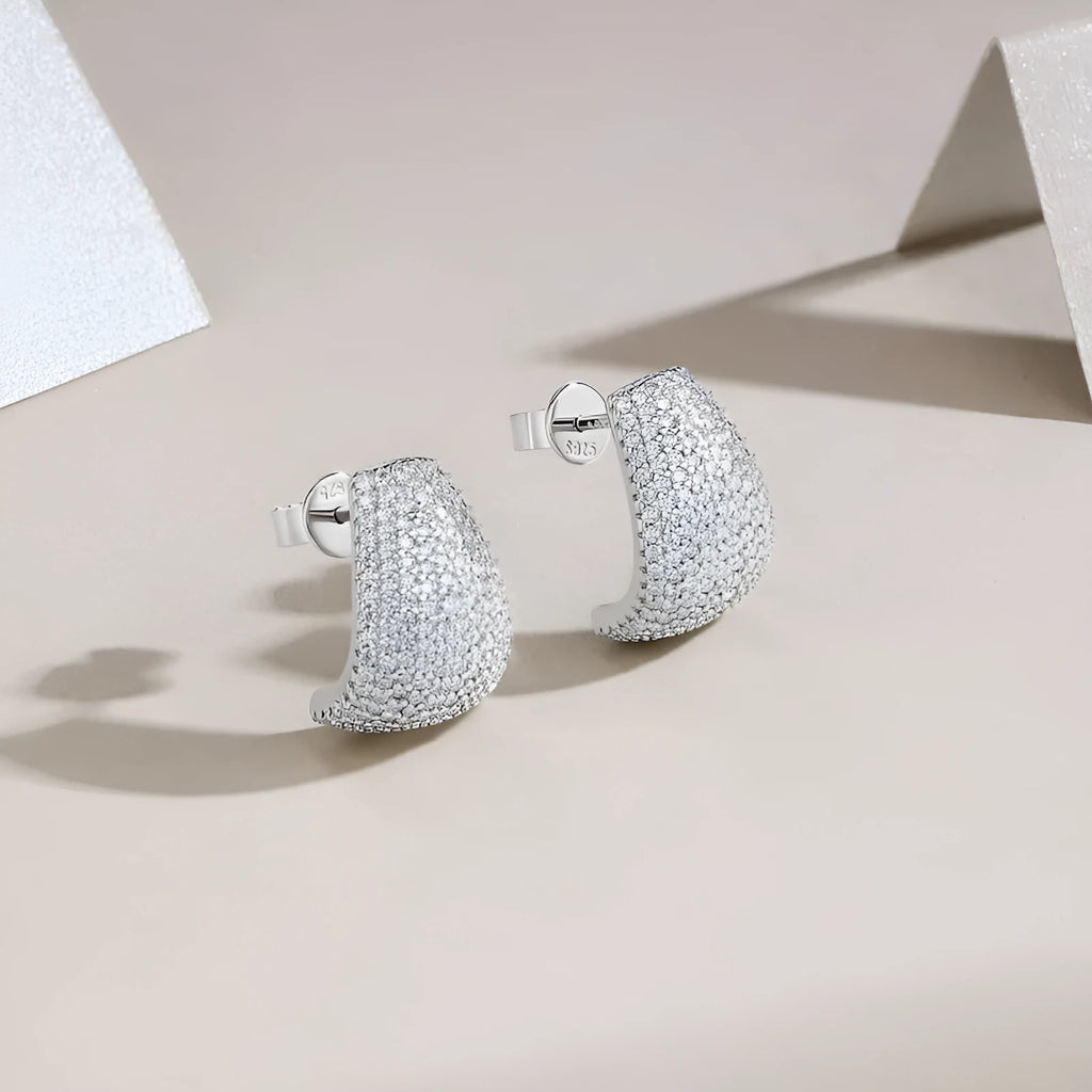 Geometric women's ear studs with moissanite stones in S925 sterling silver settings