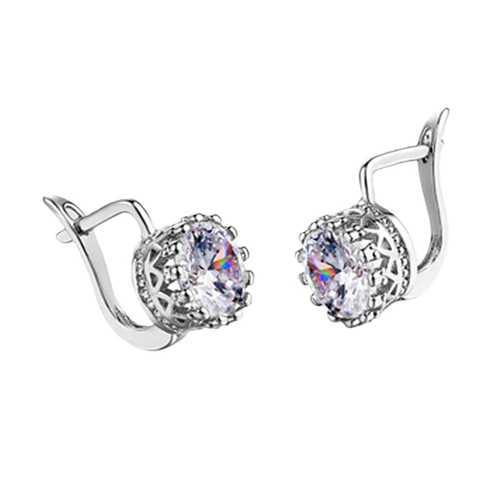 Korean retro style crown ear clip earrings for women in rose gold and white gold colour finishes.