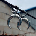 Silver vintage gothic moon big hoop earrings with geometric design and ear clip fastening