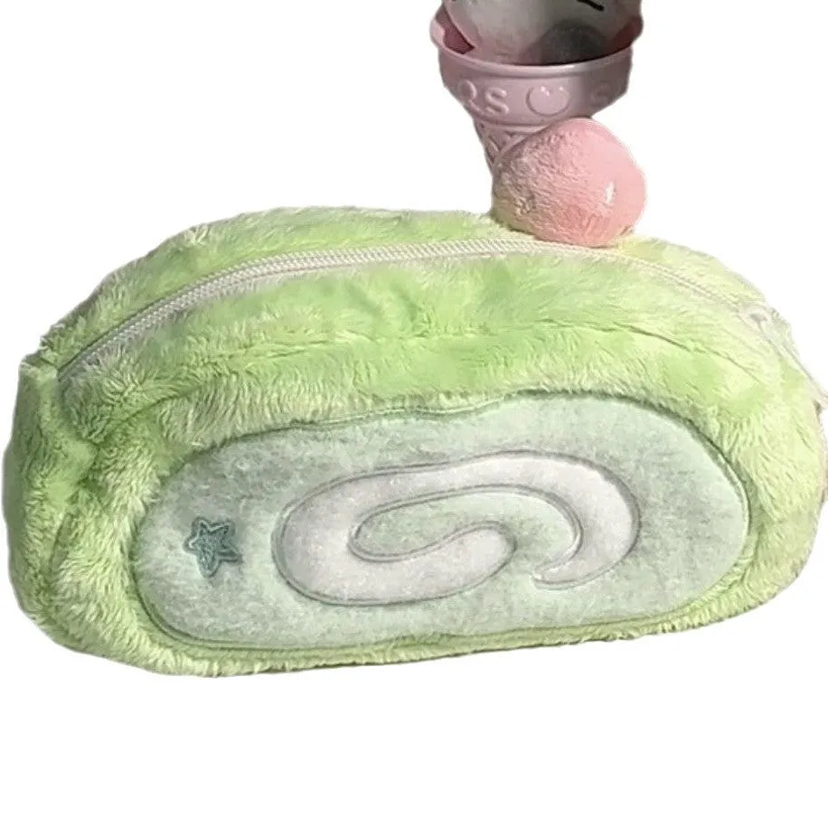 Velvet Swiss roll cake design pencil case for stationery storage