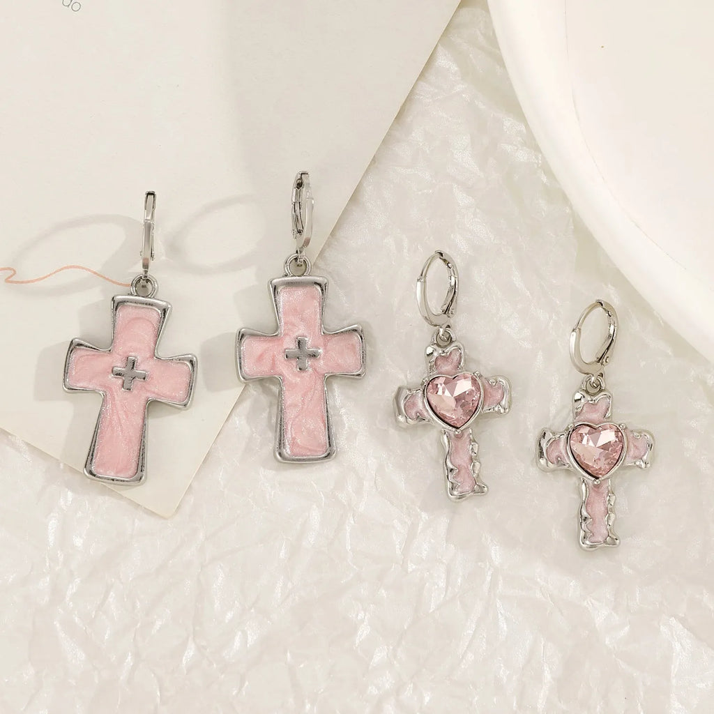 Women's alloy cross crystal earrings in five colour options with geometric and animal Zodiac designs