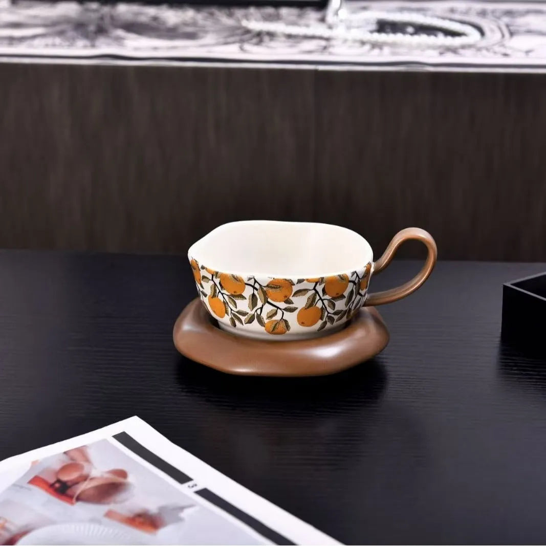 Antique style ceramic coffee cup and saucer set with 210ml capacity in retro luxury design