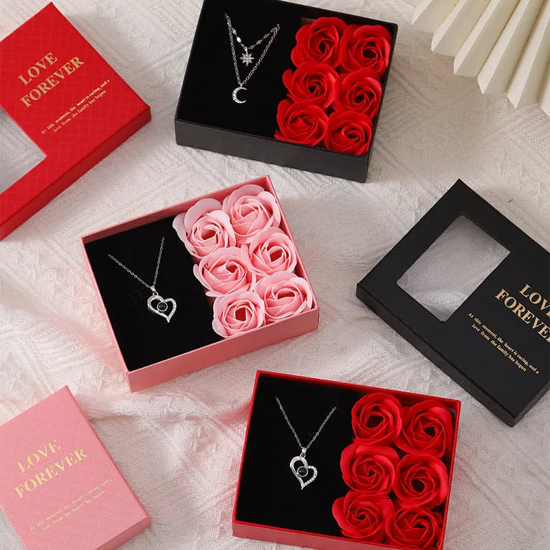 Korean-style soap flower gift box set in red, pink or black with gift box and handbag