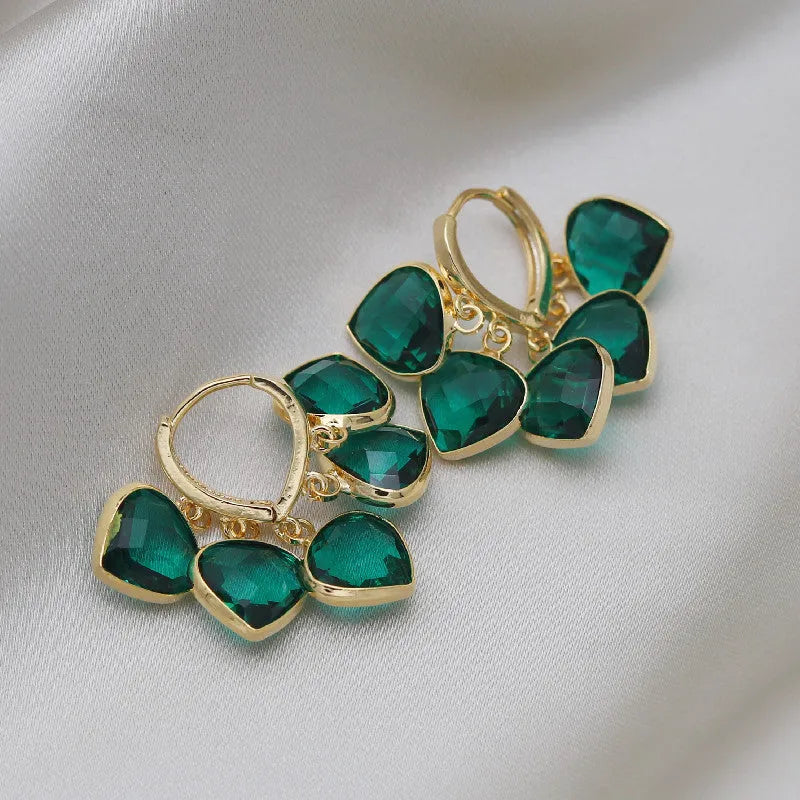 Green heart pendant ear clip earrings in Korean style for women