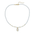 White pearl necklace with mother pearl shellfish conch pendant and electroplated finish
