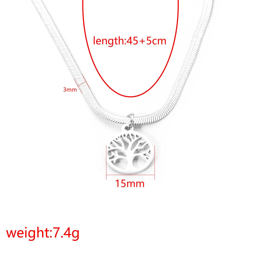 Stainless steel necklace with tree pendant on adjustable snake chain in gold colour